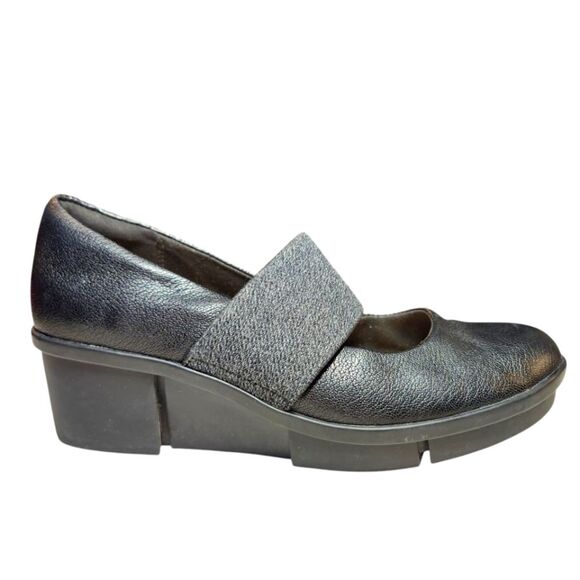 Clarks Womens Wedge Pola River Mary Jane Comfort Shoe Black Leather Slip On‎ 6.5 - Picture 1 of 12